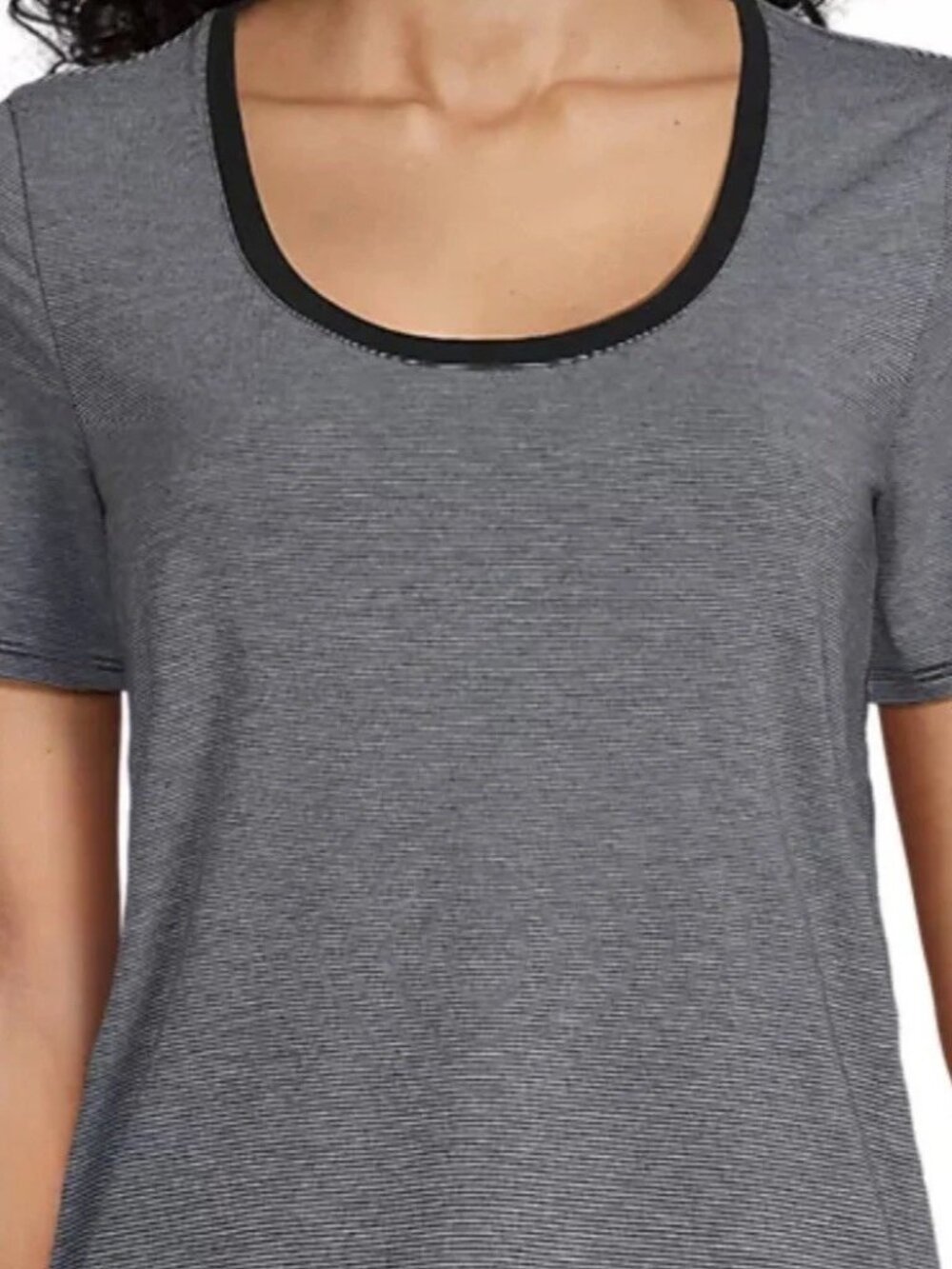 Lands' End Women’s Medium Modal Blend Short Sleeve Black Pinstripe Shirt 10-12